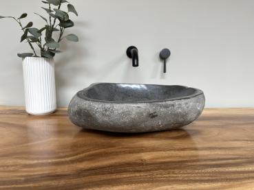 Preview: Naturstein Waschbecken Aufsatzwaschbecken Flussstein 43x38