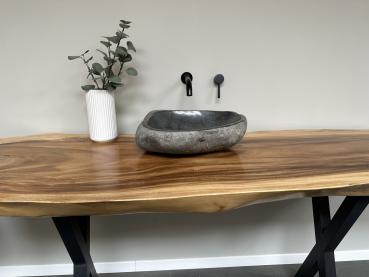 Naturstein Waschbecken Aufsatzwaschbecken Flussstein 43x38