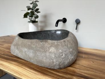 Naturstein Waschbecken Aufsatzwaschbecken Flussstein 55x48 cm