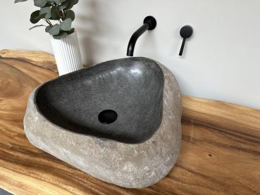 Naturstein Waschbecken Aufsatzwaschbecken Flussstein 55x48 cm