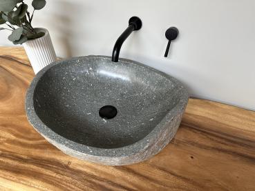 Naturstein Waschbecken Aufsatzwaschbecken Flussstein 50x45