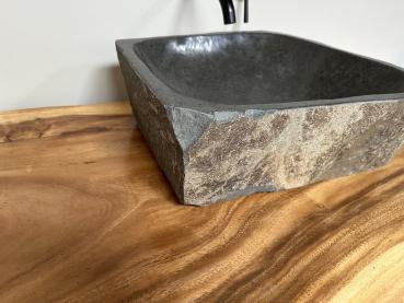 Naturstein Waschbecken Aufsatzwaschbecken Flussstein 48x42 cm