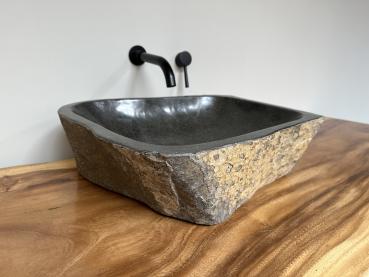 Naturstein Waschbecken Aufsatzwaschbecken Flussstein 48x42 cm