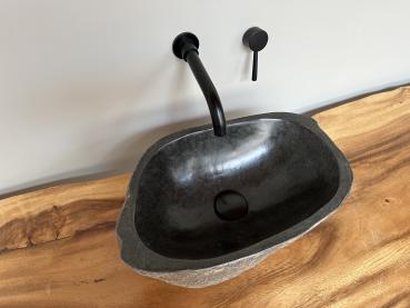 Preview: Naturstein Waschbecken Aufsatzwaschbecken Flussstein 44x28 cm