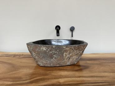 Preview: Naturstein Waschbecken Aufsatzwaschbecken Flussstein 44x28 cm