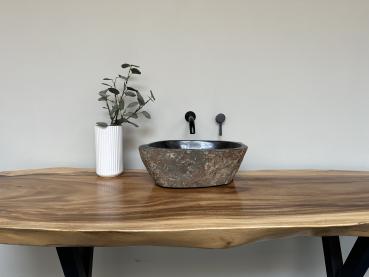 Naturstein Waschbecken Aufsatzwaschbecken Flussstein 44x28 cm