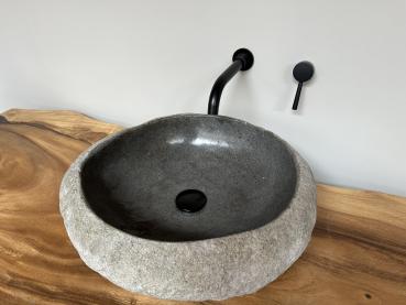 Naturstein Waschbecken Aufsatzwaschbecken Flussstein 52x48 cm