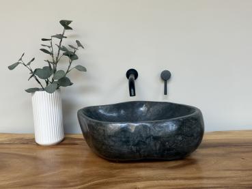 Preview: Naturstein Waschbecken Aufsatzwaschbecken Flussstein 45x37 cm