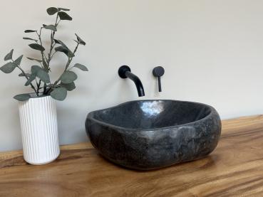 Preview: Naturstein Waschbecken Aufsatzwaschbecken Flussstein 45x37 cm