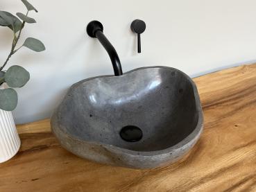 Preview: Naturstein Waschbecken Aufsatzwaschbecken Flussstein 45x40 cm
