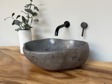 Naturstein Waschbecken Aufsatzwaschbecken Flussstein 45x40 cm