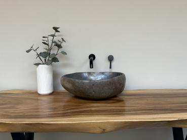 Naturstein Waschbecken Aufsatzwaschbecken Flussstein 45x40 cm