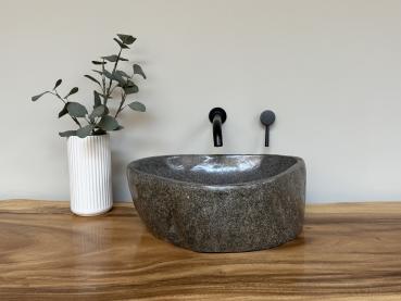 Preview: Naturstein Waschbecken Aufsatzwaschbecken Flussstein 41x38 cm