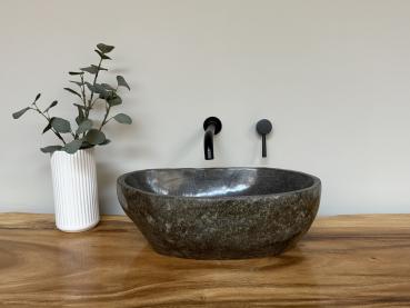 Preview: Naturstein Waschbecken Aufsatzwaschbecken Flussstein 48x32 cm