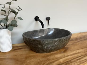 Preview: Naturstein Waschbecken Aufsatzwaschbecken Flussstein 48x32 cm