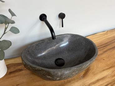 Preview: Naturstein Waschbecken Aufsatzwaschbecken Flussstein 48x32 cm