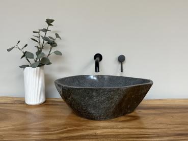 Preview: Naturstein Waschbecken Aufsatzwaschbecken Flussstein 50x34 cm