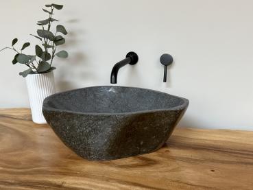 Preview: Naturstein Waschbecken Aufsatzwaschbecken Flussstein 50x34 cm