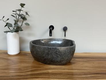 Preview: Naturstein Waschbecken Aufsatzwaschbecken Flussstein 41x37 cm