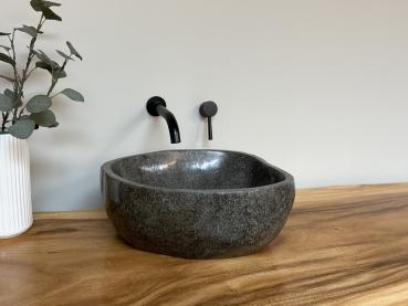 Preview: Naturstein Waschbecken Aufsatzwaschbecken Flussstein 41x37 cm