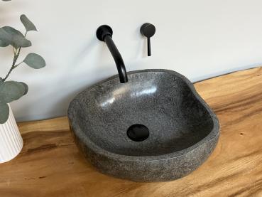 Preview: Naturstein Waschbecken Aufsatzwaschbecken Flussstein 41x37 cm