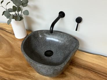 Naturstein Waschbecken Aufsatzwaschbecken Flussstein 41x37 cm