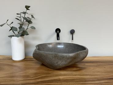 Preview: Naturstein Waschbecken Aufsatzwaschbecken Flussstein 43x38 cm