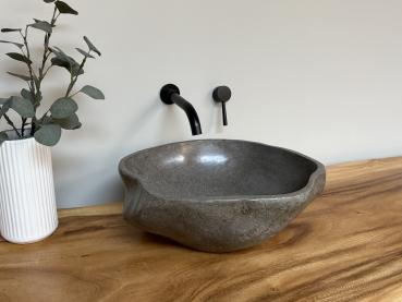 Preview: Naturstein Waschbecken Aufsatzwaschbecken Flussstein 43x38 cm