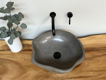 Naturstein Waschbecken Aufsatzwaschbecken Flussstein 43x38 cm