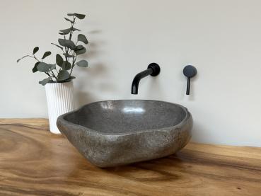 Naturstein Waschbecken Aufsatzwaschbecken Flussstein 43x38 cm