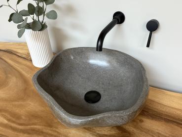 Naturstein Waschbecken Aufsatzwaschbecken Flussstein 43x38 cm