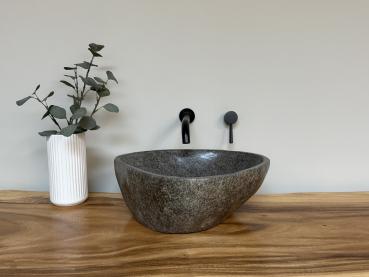 Preview: Naturstein Waschbecken Aufsatzwaschbecken Flussstein 44x38 cm