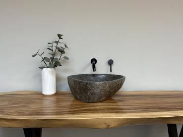 Naturstein Waschbecken Aufsatzwaschbecken Flussstein 44x38 cm