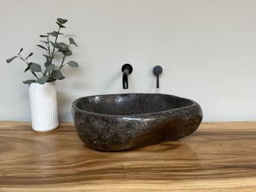 Preview: Naturstein Waschbecken Aufsatzwaschbecken Flussstein 49x41 cm