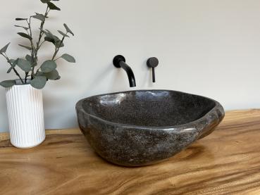 Preview: Naturstein Waschbecken Aufsatzwaschbecken Flussstein 49x41 cm