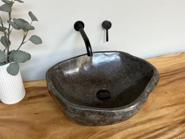Preview: Naturstein Waschbecken Aufsatzwaschbecken Flussstein 49x41 cm