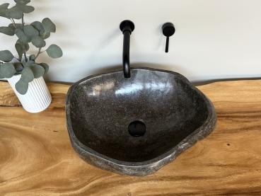 Naturstein Waschbecken Aufsatzwaschbecken Flussstein 49x41 cm