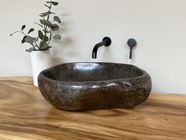 Naturstein Waschbecken Aufsatzwaschbecken Flussstein 49x41 cm