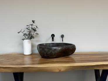 Naturstein Waschbecken Aufsatzwaschbecken Flussstein 49x41 cm