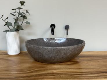 Preview: Naturstein Waschbecken Aufsatzwaschbecken Flussstein 50x37 cm