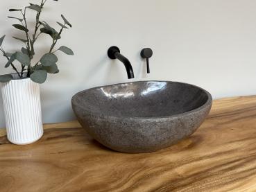 Preview: Naturstein Waschbecken Aufsatzwaschbecken Flussstein 50x37 cm