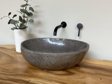 Naturstein Waschbecken Aufsatzwaschbecken Flussstein 50x37 cm