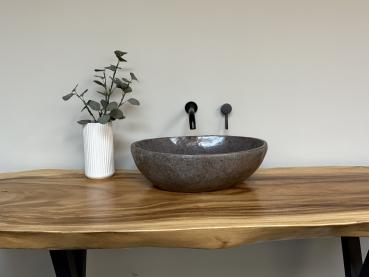 Naturstein Waschbecken Aufsatzwaschbecken Flussstein 50x37 cm