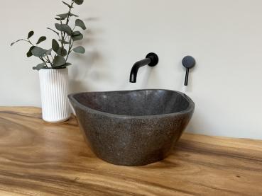 Naturstein Waschbecken Aufsatzwaschbecken Flussstein 40x37 cm