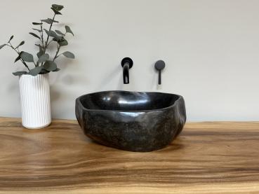 Preview: Naturstein Waschbecken Aufsatzwaschbecken Flussstein 43x37 cm