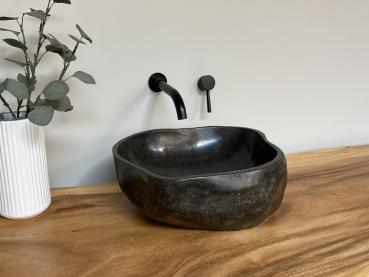 Preview: Naturstein Waschbecken Aufsatzwaschbecken Flussstein 43x37 cm