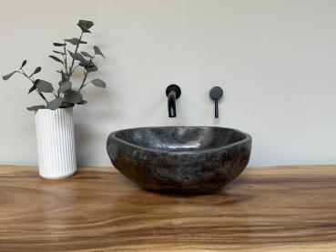 Preview: Naturstein Waschbecken Aufsatzwaschbecken Flussstein 42x38 cm