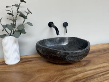 Preview: Naturstein Waschbecken Aufsatzwaschbecken Flussstein 42x38 cm