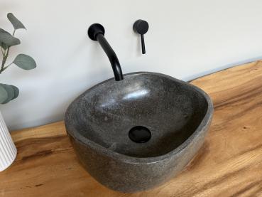 Preview: Naturstein Waschbecken Aufsatzwaschbecken Flussstein 41x36 cm