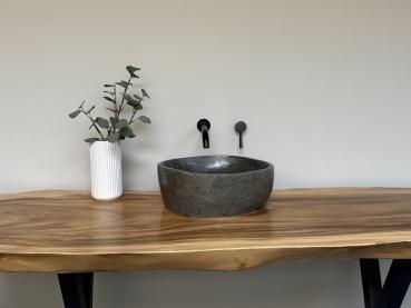 Naturstein Waschbecken Aufsatzwaschbecken Flussstein 41x36 cm